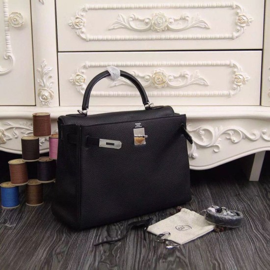 Replica Borsa Kelly Hermes 28cm 32cm Nero Pelle Clemence Borsa Kelly Hermes 28cm 32cm Nero Pelle Clemence imitazioni perfette