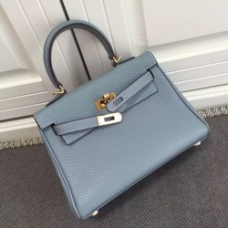 Hermes Kelly 25CM Borsa Blu Lake Clemence Pelle imitazioni perfette