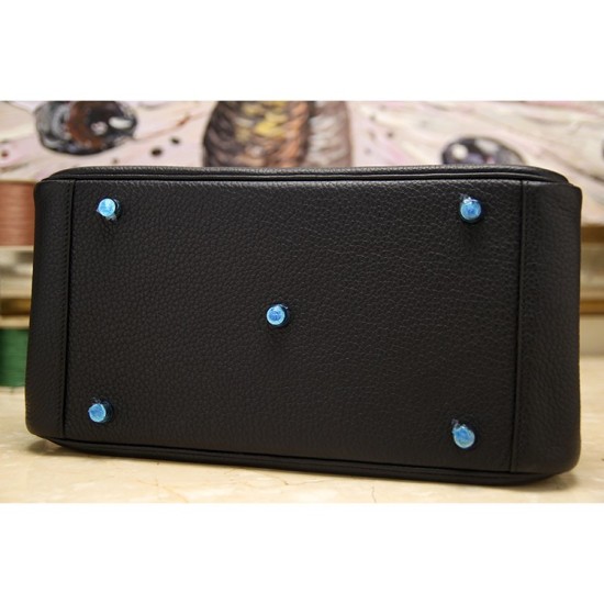 Riproduzione Fedele Hermes Lindy 26cm 30cm 34cm Borsa in pelle nera imitazioni Replica Alta Qualità Hermes Lindy 26cm 30cm 34cm Borsa in pelle nera