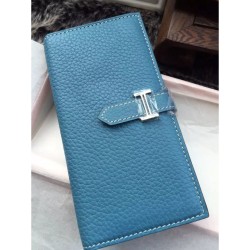 Hermes Bearn Portafoglio In Blue Jean pelle