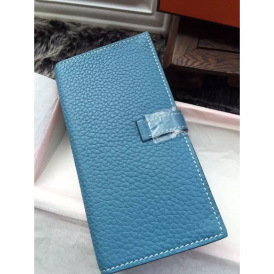 Replica perfette Hermes Bearn Portafoglio In Blue Jean pelle