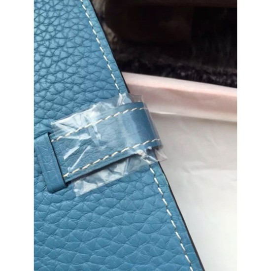 Replica perfette Hermes Bearn Portafoglio In Blue Jean pelle
