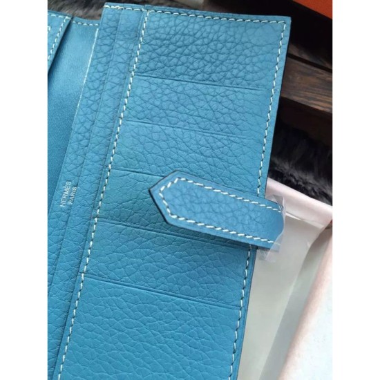 Replica perfette Hermes Bearn Portafoglio In Blue Jean pelle