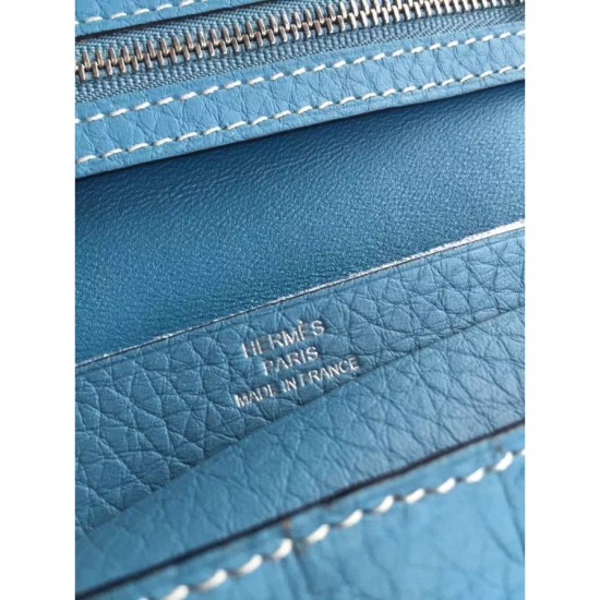 Replica perfette Hermes Bearn Portafoglio In Blue Jean pelle