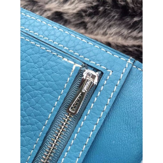 Replica perfette Hermes Bearn Portafoglio In Blue Jean pelle