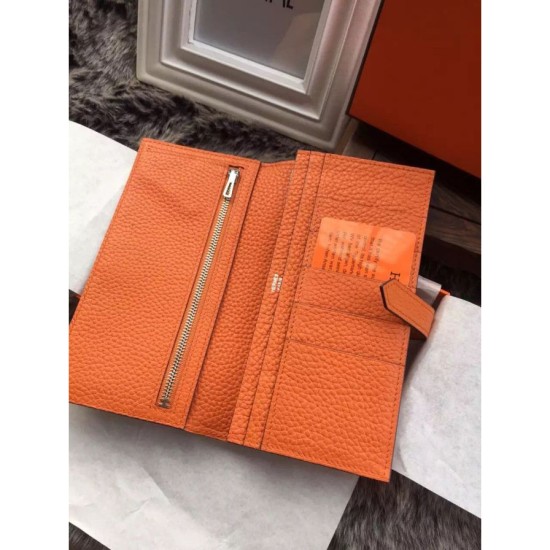 Replica perfette Hermes Bearn Portafoglio in pelle arancione