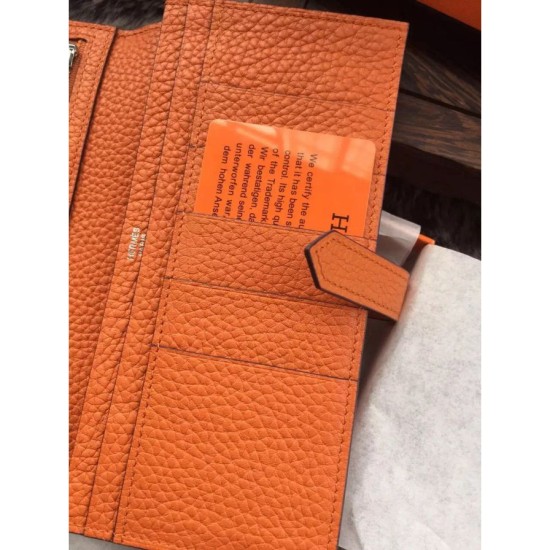 Replica perfette Hermes Bearn Portafoglio in pelle arancione