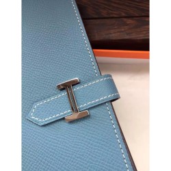 Hermes Bearn Portafoglio in pelle blu Jean Epsom Hermes Bearn Portafoglio in pelle blu Jean Epsom