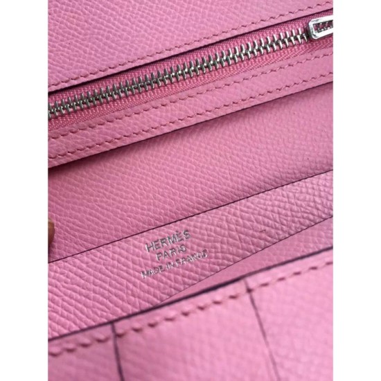 Replica perfette di alta qualit&agrave; Hermes Bearn Portafoglio in pelle rosa Epsom