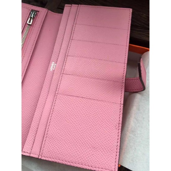 Replica perfette di alta qualit&agrave; Hermes Bearn Portafoglio in pelle rosa Epsom