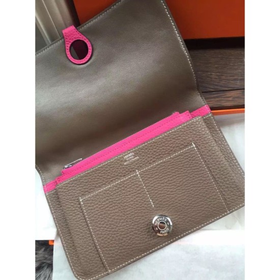 Replica Perfette BorsaHermes Bicolor Dogon Portafoglio in pelle Etain