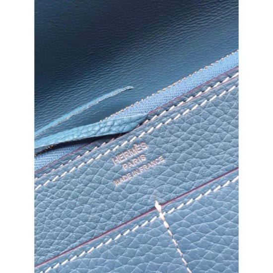 Replica Alta gamma Hermes Dogon Portafoglio In Blue Jean pelle Imitazioni Replica perfette Alta gamma Hermes Dogon Portafoglio In Blue Jean pelle