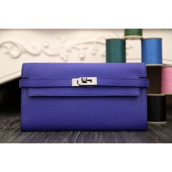 Replica perfette Pari di alta qualit&agrave; Hermes Kelly Longue Portafoglio in pelle blu elettrico Clemence