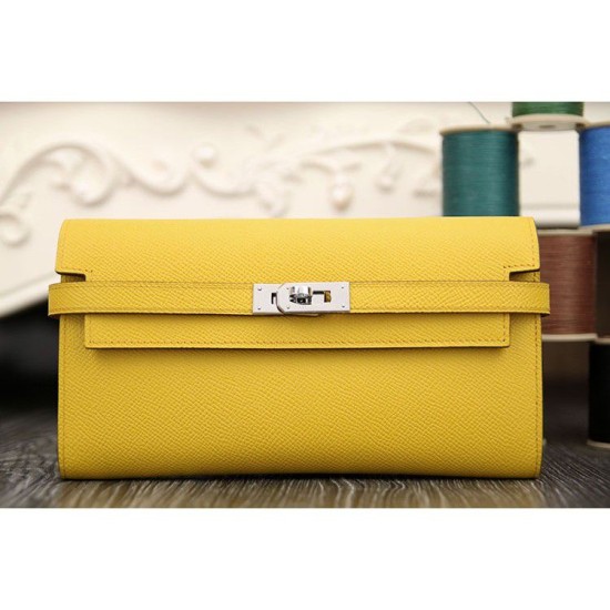 Replica Perfette Borsadi alta qualit&agrave; Hermes Kelly Longue Portafoglio in pelle gialla Epsom
