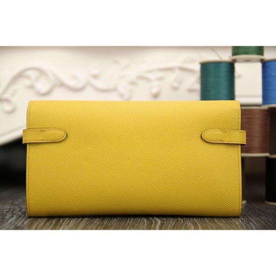 Replica Perfette Borsadi alta qualit&agrave; Hermes Kelly Longue Portafoglio in pelle gialla Epsom