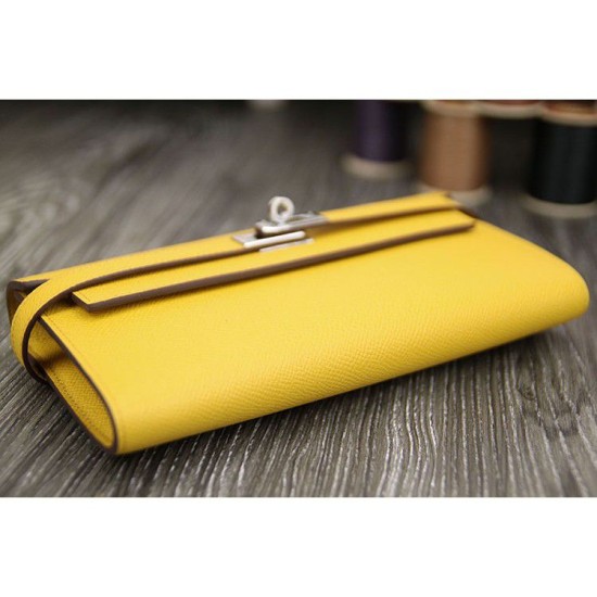 Replica Perfette Borsadi alta qualit&agrave; Hermes Kelly Longue Portafoglio in pelle gialla Epsom