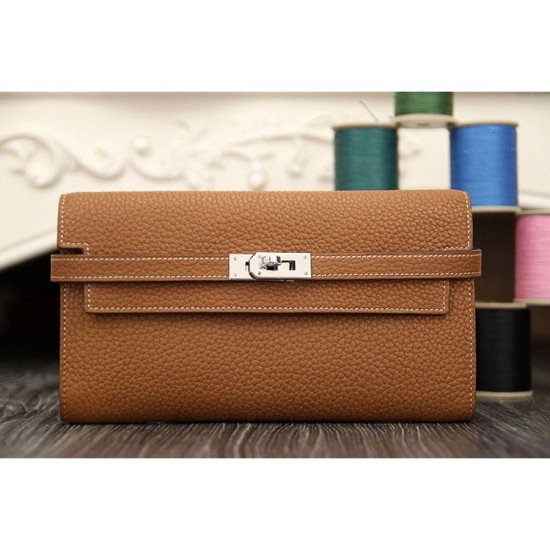 Replica Hermes Kelly Longue Portafoglio in pelle marrone Clemence Imitazioni Replica perfette Hermes Kelly Longue Portafoglio in pelle marrone Clemence