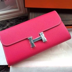 Replica perfette Alta gamma Portafoglio Hermes Costanza a lungo in cuoio rosso Epsom