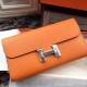 Replica perfette Portafoglio Hermes Costanza a lungo in pelle arancione Epsom