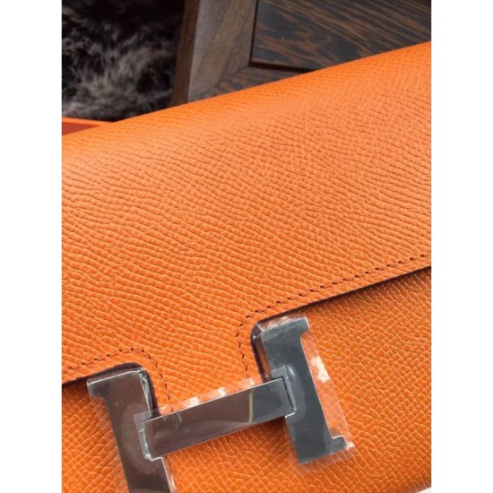 Replica perfette Portafoglio Hermes Costanza a lungo in pelle arancione Epsom