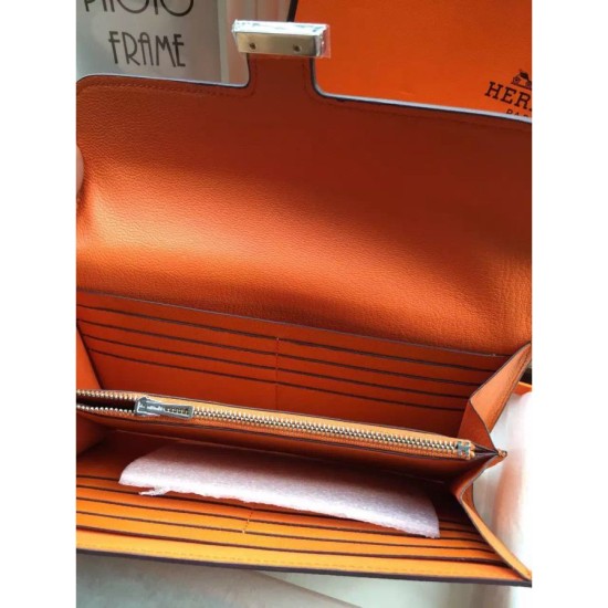 Replica perfette Portafoglio Hermes Costanza a lungo in pelle arancione Epsom