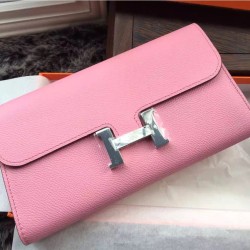 Replica perfette Pari Portafoglio Hermes Costanza a lungo in pelle rosa Epsom