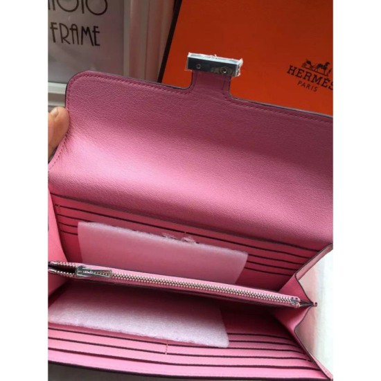 Replica perfette Pari Portafoglio Hermes Costanza a lungo in pelle rosa Epsom