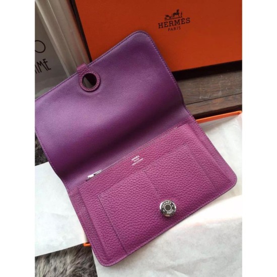 Replica perfette Portafoglio Hermes Dogon  in pelle Cyclamen