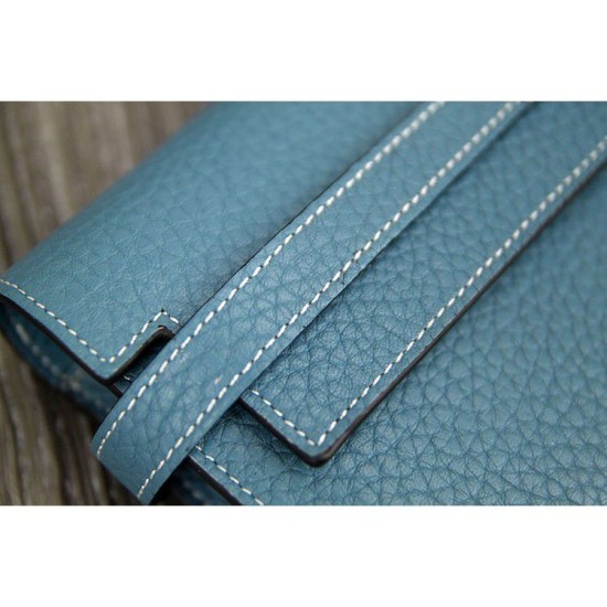 Replica perfette Portafoglio Hermes Kelly Longue in pelle Jean Blu Clemence