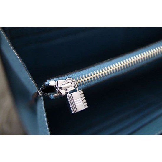 Replica perfette Portafoglio Hermes Kelly Longue in pelle Jean Blu Clemence