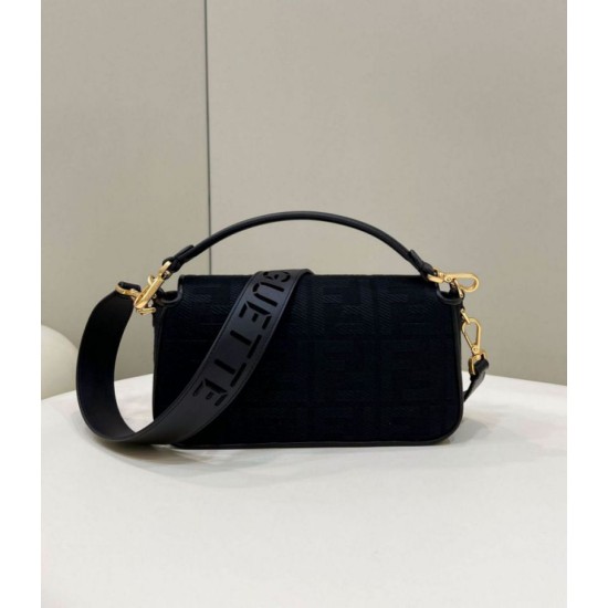 Replica Perfette Borsa in tela Fendi Baguette media FF 8BR600 Nera imitazioni