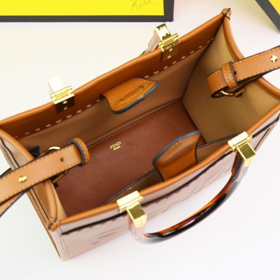 Borse Firmate Replica tote Fendi Sunshine piccola shopper Marrone qualità specchio Replica Perfette Borse Firmate tote Fendi Sunshine piccola shopper Marrone imitazioni
