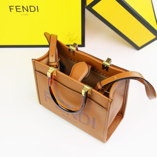 Borse Firmate Replica tote Fendi Sunshine piccola shopper Marrone qualità specchio Replica Perfette Borse Firmate tote Fendi Sunshine piccola shopper Marrone imitazioni