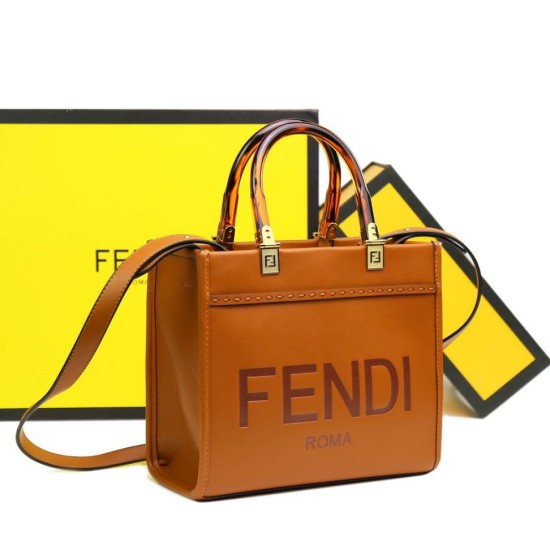 Borse Firmate Replica tote Fendi Sunshine piccola shopper Marrone qualità specchio Replica Perfette Borse Firmate tote Fendi Sunshine piccola shopper Marrone imitazioni