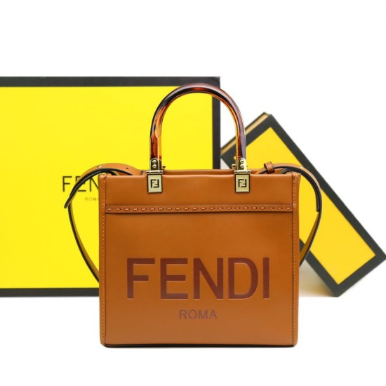 Borse Firmate Replica tote Fendi Sunshine piccola shopper Marrone qualità specchio Replica Perfette Borse Firmate tote Fendi Sunshine piccola shopper Marrone imitazioni