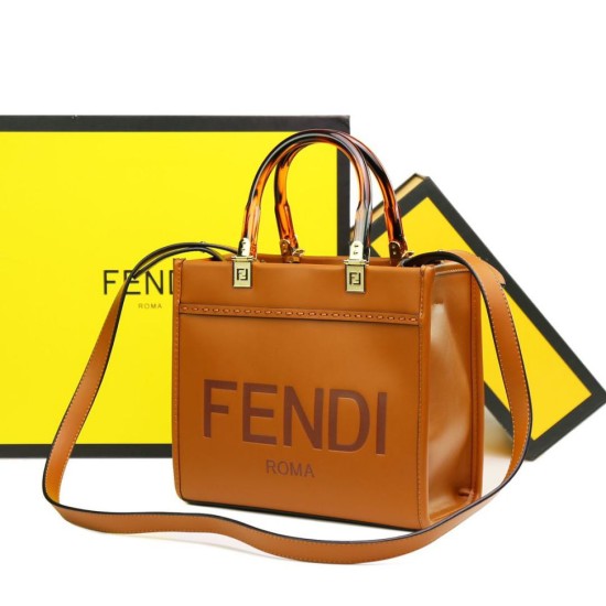 Borse Firmate Replica tote Fendi Sunshine piccola shopper Marrone qualità specchio Replica Perfette Borse Firmate tote Fendi Sunshine piccola shopper Marrone imitazioni