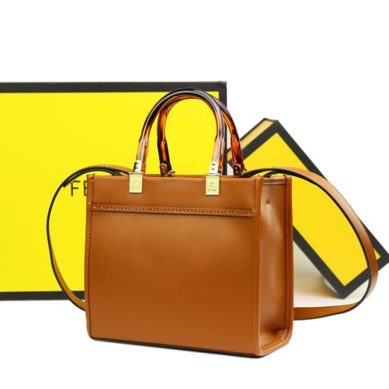 Borse Firmate Replica tote Fendi Sunshine piccola shopper Marrone qualità specchio Replica Perfette Borse Firmate tote Fendi Sunshine piccola shopper Marrone imitazioni