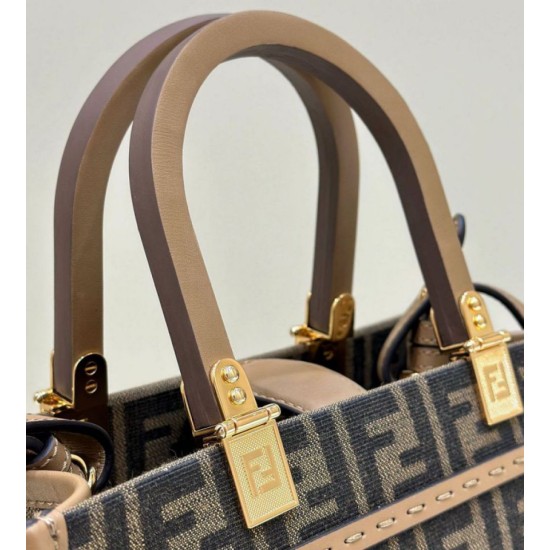 Borsa Fendi Sunshine Small Shopper Tote FF in tessuto jacquard Marrone Replica Replica Perfette Borsa Fendi Sunshine Small Shopper Tote FF in tessuto jacquard Marrone imitazioni
