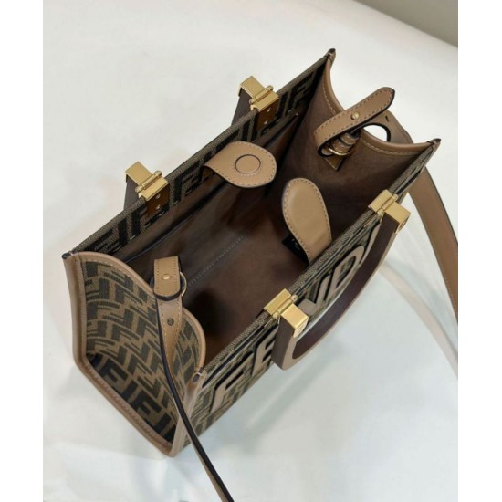 Borsa Fendi Sunshine Small Shopper Tote FF in tessuto jacquard Marrone Replica Replica Perfette Borsa Fendi Sunshine Small Shopper Tote FF in tessuto jacquard Marrone imitazioni