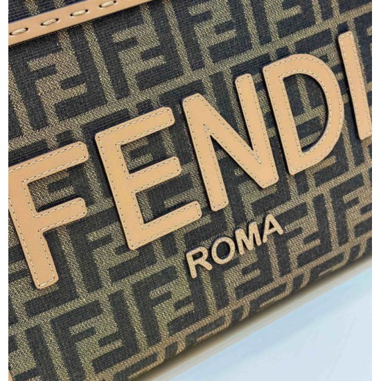 Borsa Fendi Sunshine Small Shopper Tote FF in tessuto jacquard Marrone Replica Replica Perfette Borsa Fendi Sunshine Small Shopper Tote FF in tessuto jacquard Marrone imitazioni