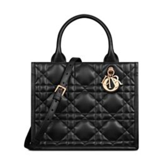 Replica Perfette Christian Dior Borsa tote Dior Book piccola Motivo Macrocannage nero con ciondoli D.I.O.R in metallo dalla finitura oro pallido imitazioni