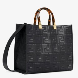 Borse shopper Fendi Sunshine piccola/media con motivo FF in rilievo 3D-Texture Nera