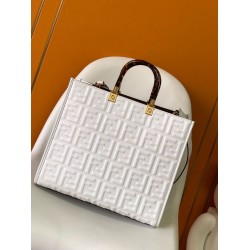 Borsa shopper Fendi Sunshine piccola/media con motivo FF in rilievo 3D-Texture Bianca Borsa shopper Fendi Sunshine piccola/media con motivo FF in rilievo 3D-Texture Bianca