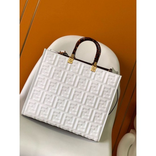 Borsa shopper Fendi Sunshine piccola/media con motivo FF in rilievo 3D-Texture Bianca Replica Replica Perfette Borsa shopper Fendi Sunshine piccola/media con motivo FF in rilievo 3D-Texture Bianca imitazioni