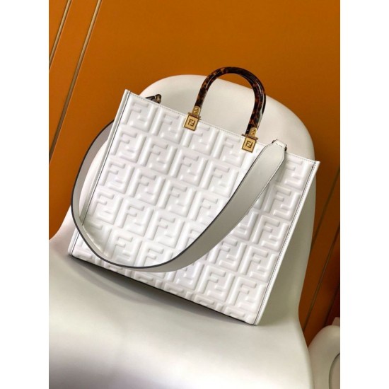 Borsa shopper Fendi Sunshine piccola/media con motivo FF in rilievo 3D-Texture Bianca Replica Replica Perfette Borsa shopper Fendi Sunshine piccola/media con motivo FF in rilievo 3D-Texture Bianca imitazioni