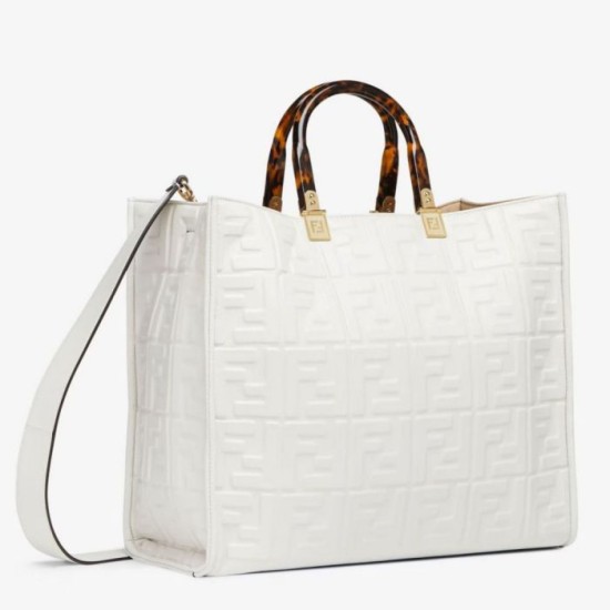 Borsa shopper Fendi Sunshine piccola/media con motivo FF in rilievo 3D-Texture Bianca Replica Replica Perfette Borsa shopper Fendi Sunshine piccola/media con motivo FF in rilievo 3D-Texture Bianca imitazioni