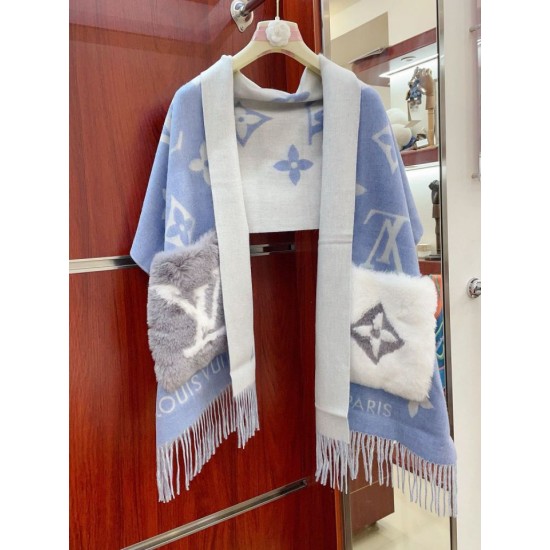 Sciarpe Louis Vuitton Cold Reykjavik Cashmere Louis Vuitton M76342 Blu Replica Replica Perfette Sciarpe Louis Vuitton Cold Reykjavik Cashmere Louis Vuitton M76342 Blu imitazioni