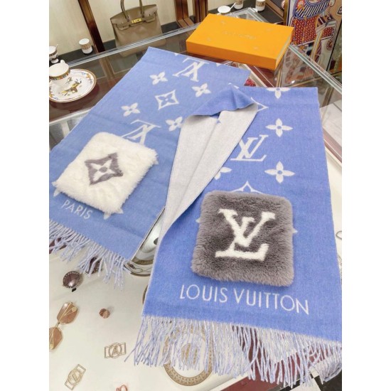 Sciarpe Louis Vuitton Cold Reykjavik Cashmere Louis Vuitton M76342 Blu Replica Replica Perfette Sciarpe Louis Vuitton Cold Reykjavik Cashmere Louis Vuitton M76342 Blu imitazioni