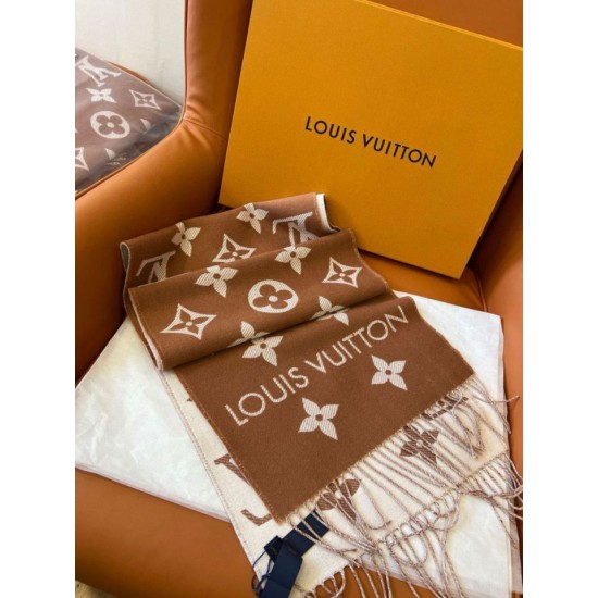 Sciarpe Louis Vuitton LV Essential Louis Vuitton Lana M78935 Marrone Replica Replica Perfette Sciarpe Louis Vuitton LV Essential Louis Vuitton Lana M78935 Marrone imitazioni