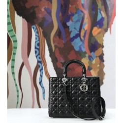 Borse Christian Dior grande Lady Dior Supple Tote M0584 nero argento Borse Christian Dior grande Lady Dior Supple Tote M0584 nero argento